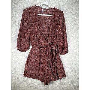 Alya Romper Wrap Front and 3/4 Sleeves, Red with Blue Floral Print Size Small